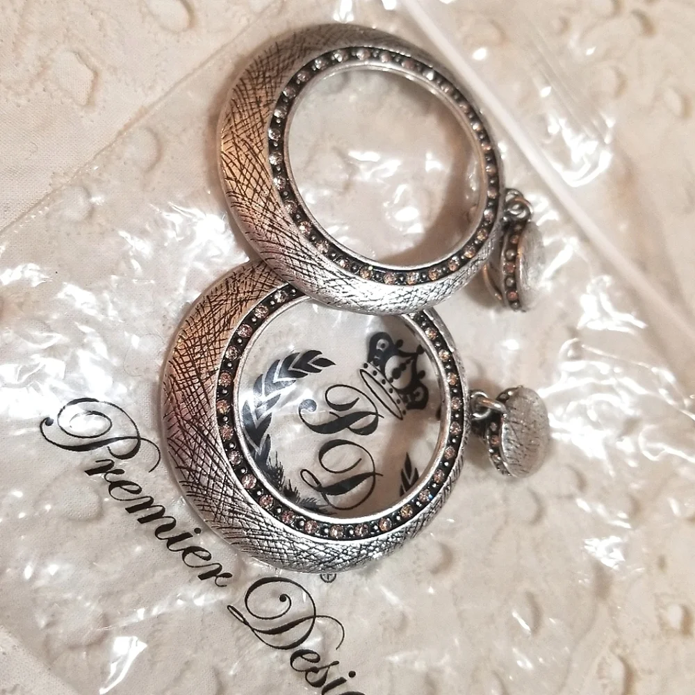 NEW Premier Designs Clip on Crystal Hoop Earrings